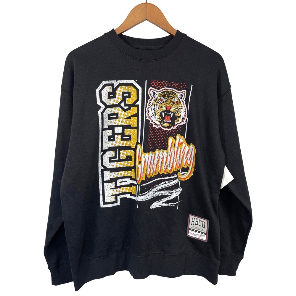 NWOT Mitchell & Ness Grambling State Tigers HBCU Sweatshirt L Black Graphic Crew